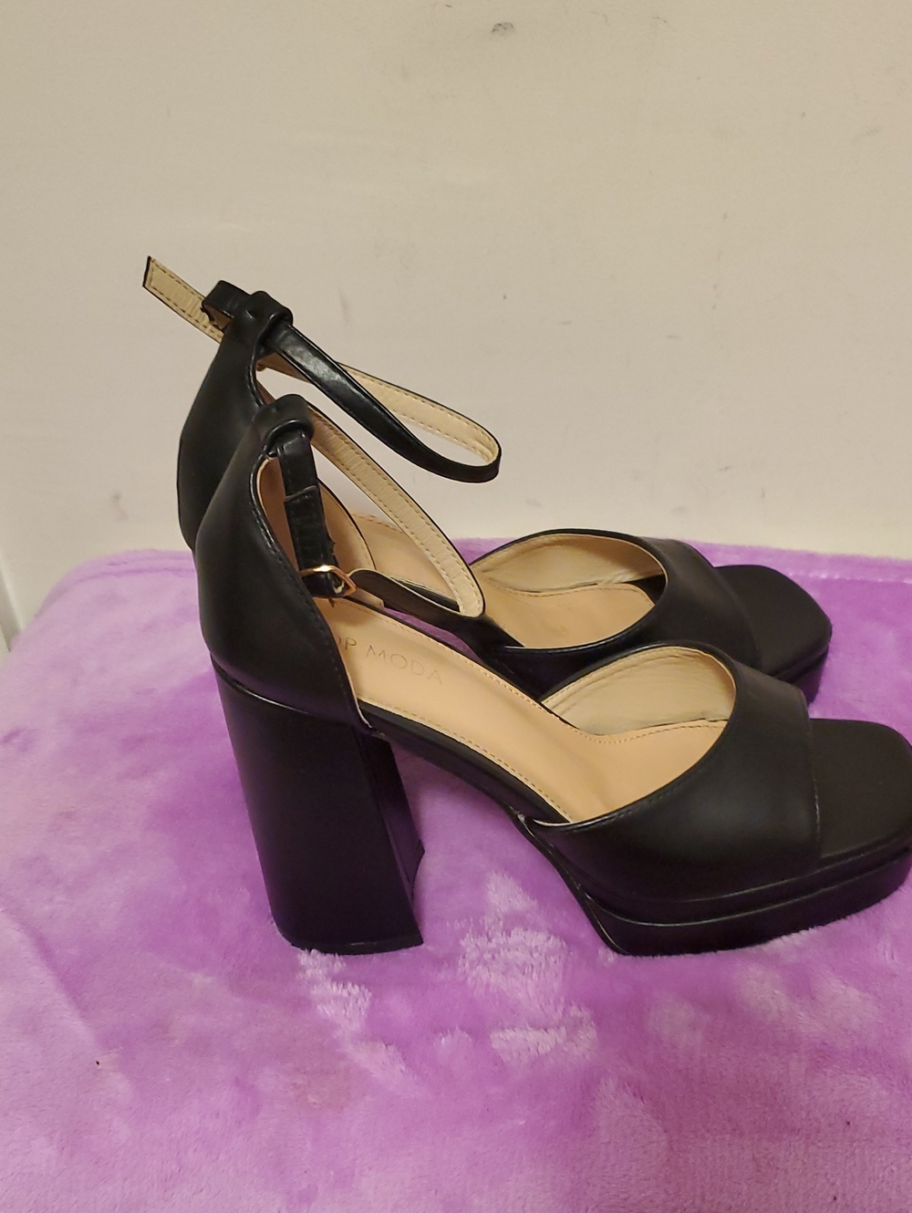 TOP Moda Black Platform Block Heel Sandals with Ankle Strap